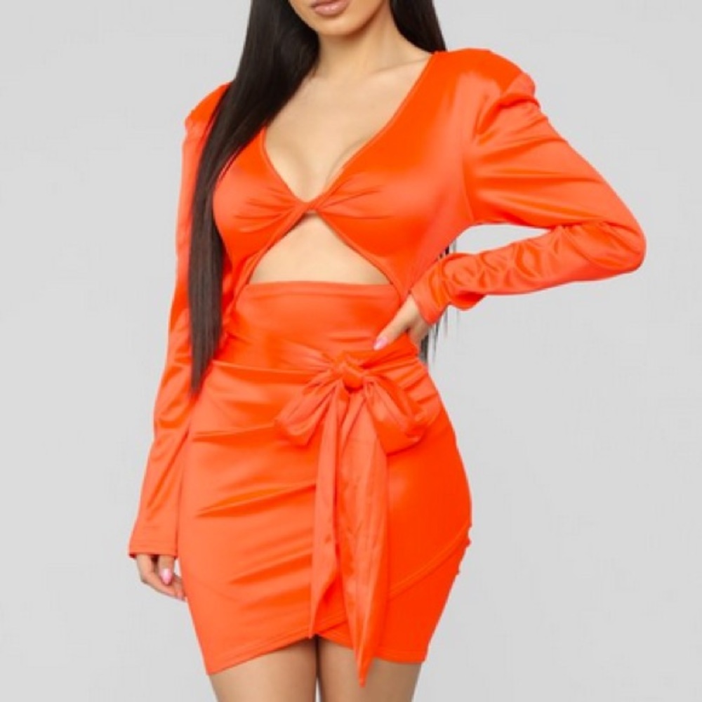 Neon Orange Satin Dress